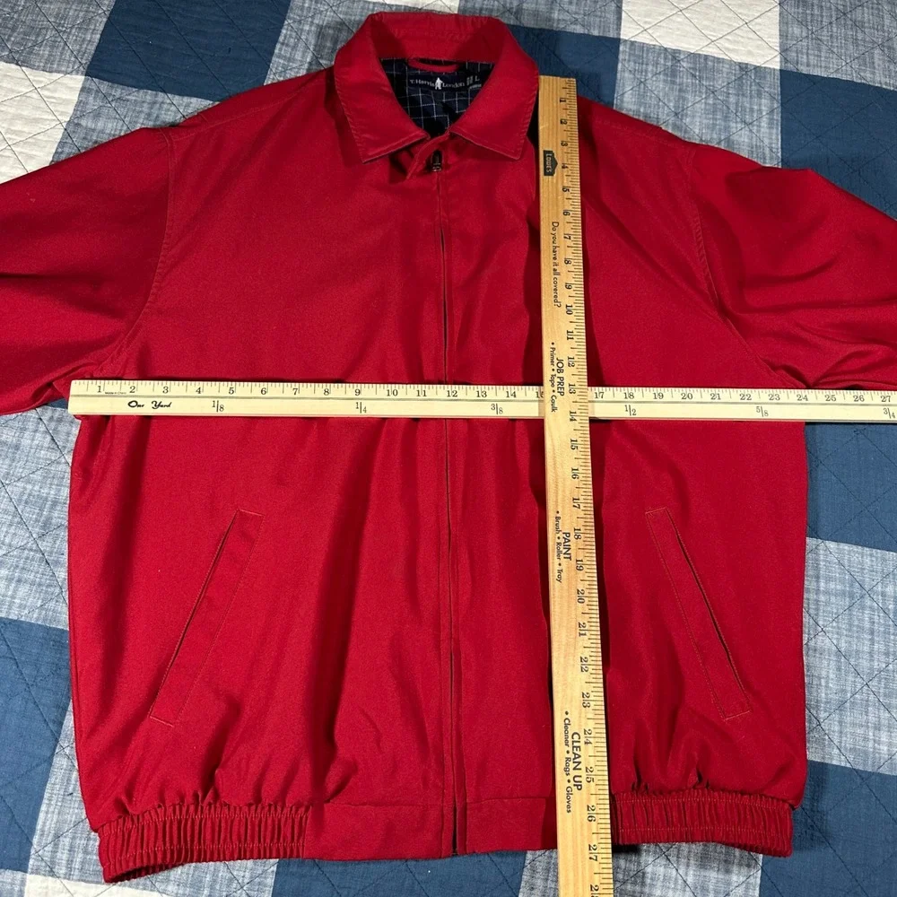 T-Harris‎ London Mens Red Harrington Windbreaker Jacket Full Zip Grid Lining L